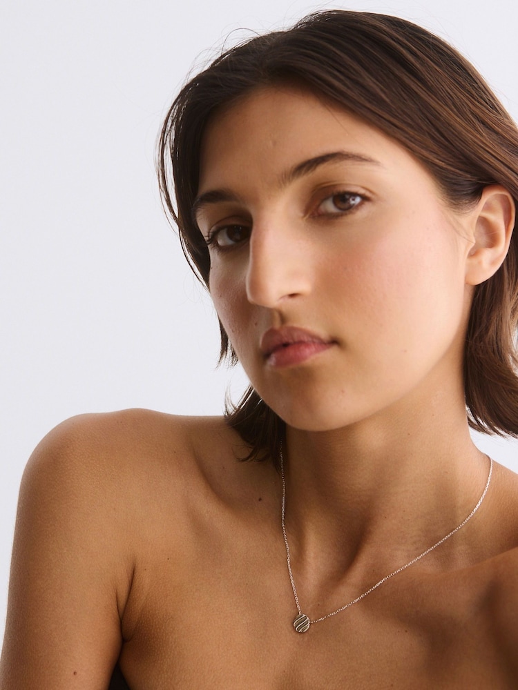 Oliver Bonas Silver Tone Emilia Engraved Disc Pendant Necklace - Image 4 of 4