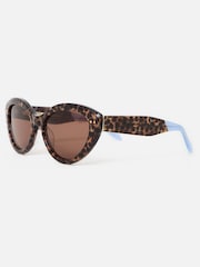 Oliver Bonas Brown Leopard Print Cat Eye Acetate Sunglasses - Image 3 of 6