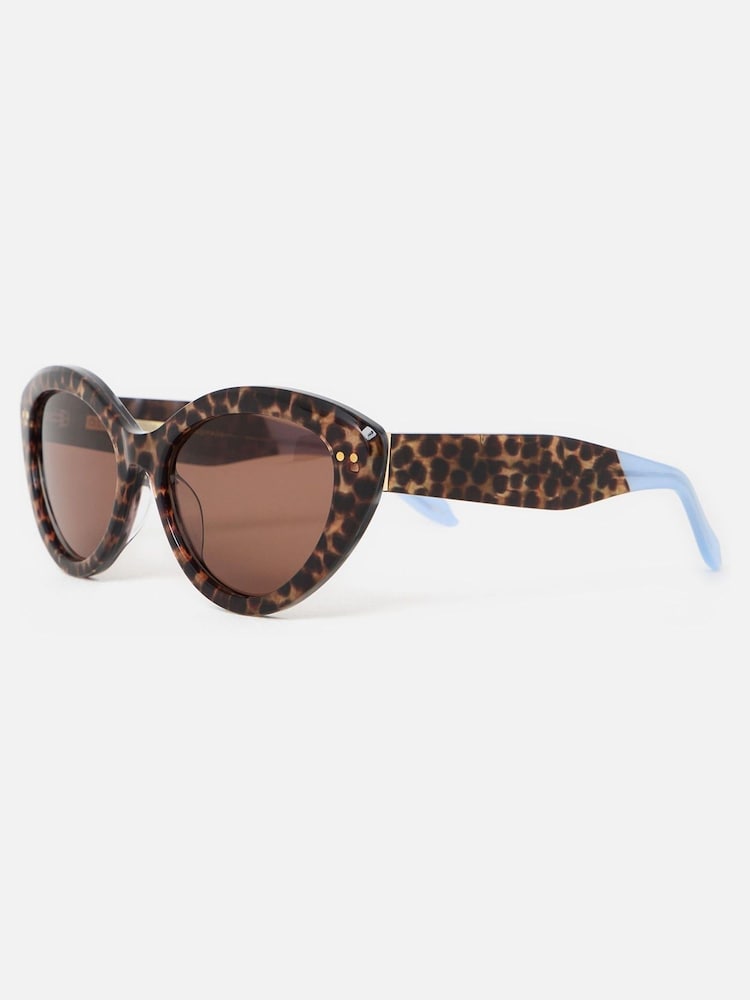Oliver Bonas Brown Leopard Print Cat Eye Acetate Sunglasses - Image 3 of 6