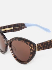 Oliver Bonas Brown Leopard Print Cat Eye Acetate Sunglasses - Image 5 of 6