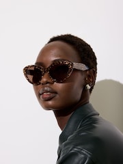 Oliver Bonas Brown Leopard Print Cat Eye Acetate Sunglasses - Image 6 of 6
