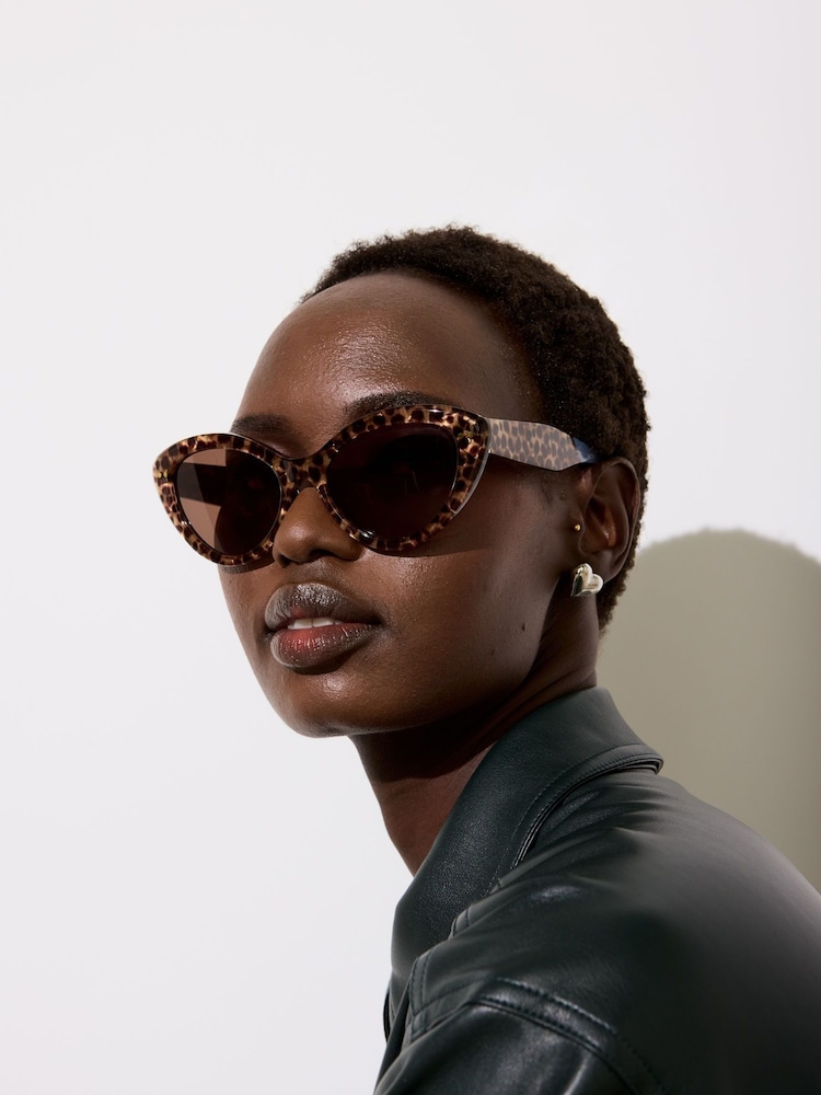 Oliver Bonas Brown Leopard Print Cat Eye Acetate Sunglasses - Image 6 of 6