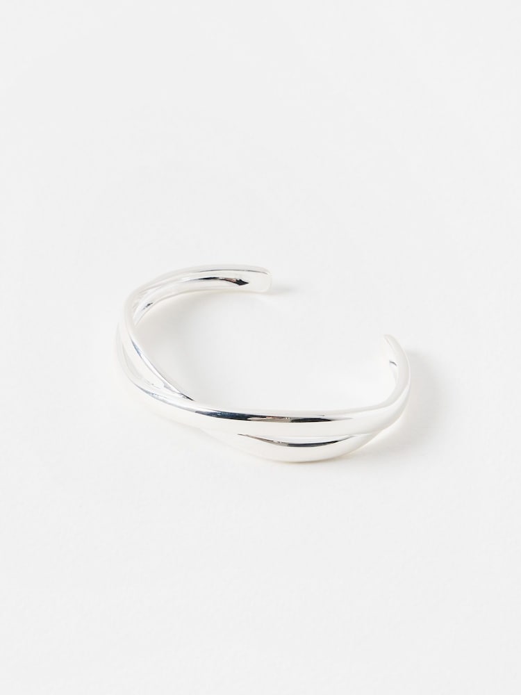 Oliver Bonas Silver Tone Petra Puffy Cross Over Cuff Bangle - Image 1 of 1