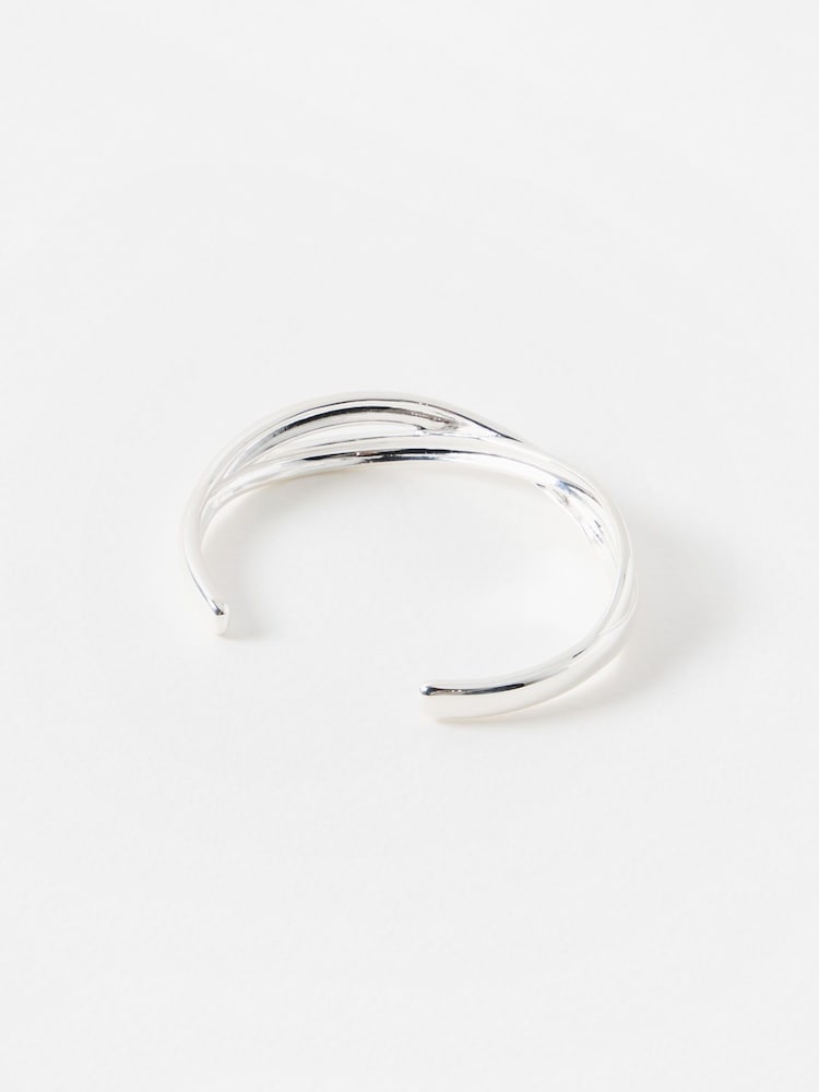 Oliver Bonas Silver Tone Petra Puffy Cross Over Cuff Bangle - Image 2 of 4