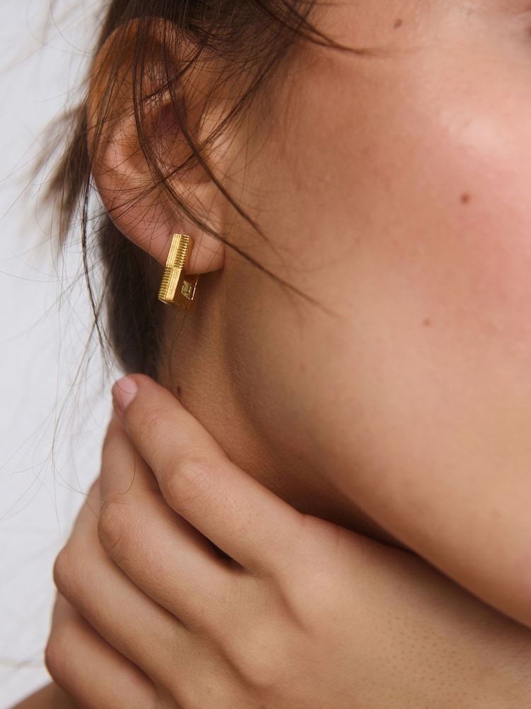 Oliver Bonas Gold Tone Gia Geometric Square Hoop Earrings - Image 4 of 4