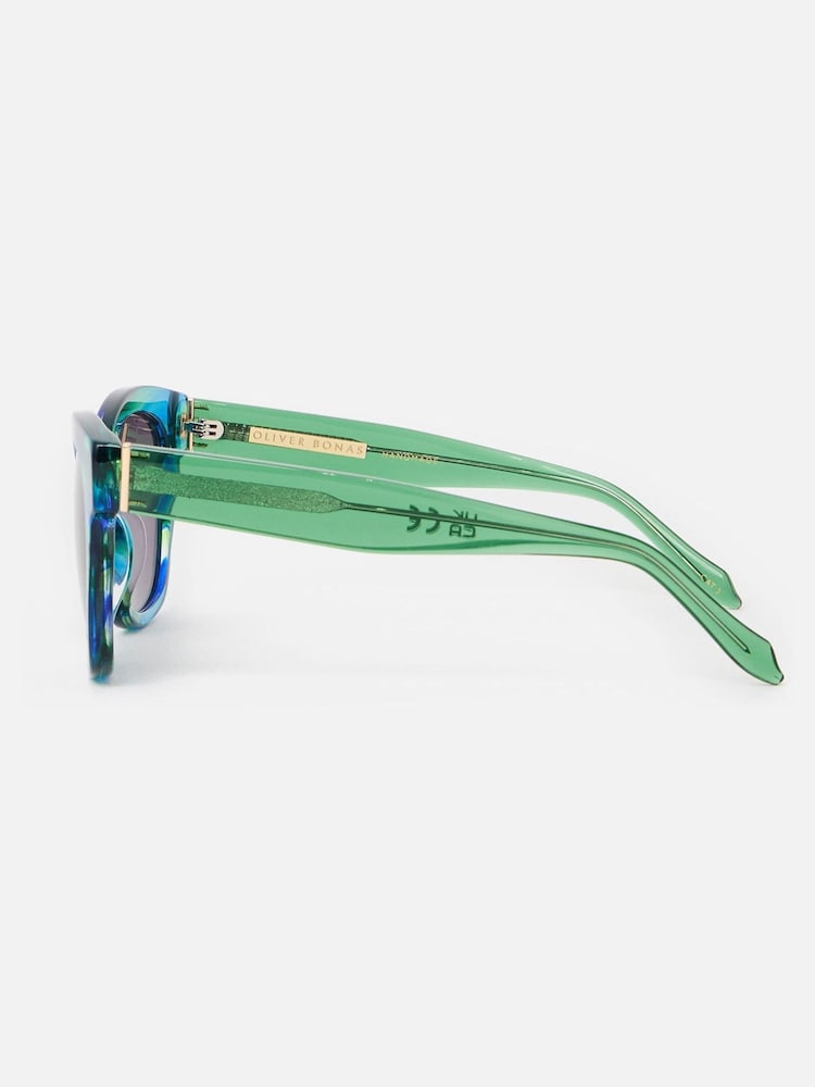 Oliver Bonas Green Marbled Square Acetate Sunglasses - Image 2 of 6