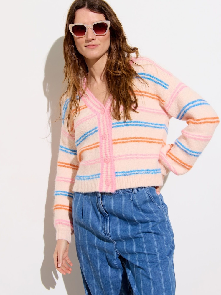 Oliver Bonas Pink Striped Knitted Cardigan - Image 1 of 8