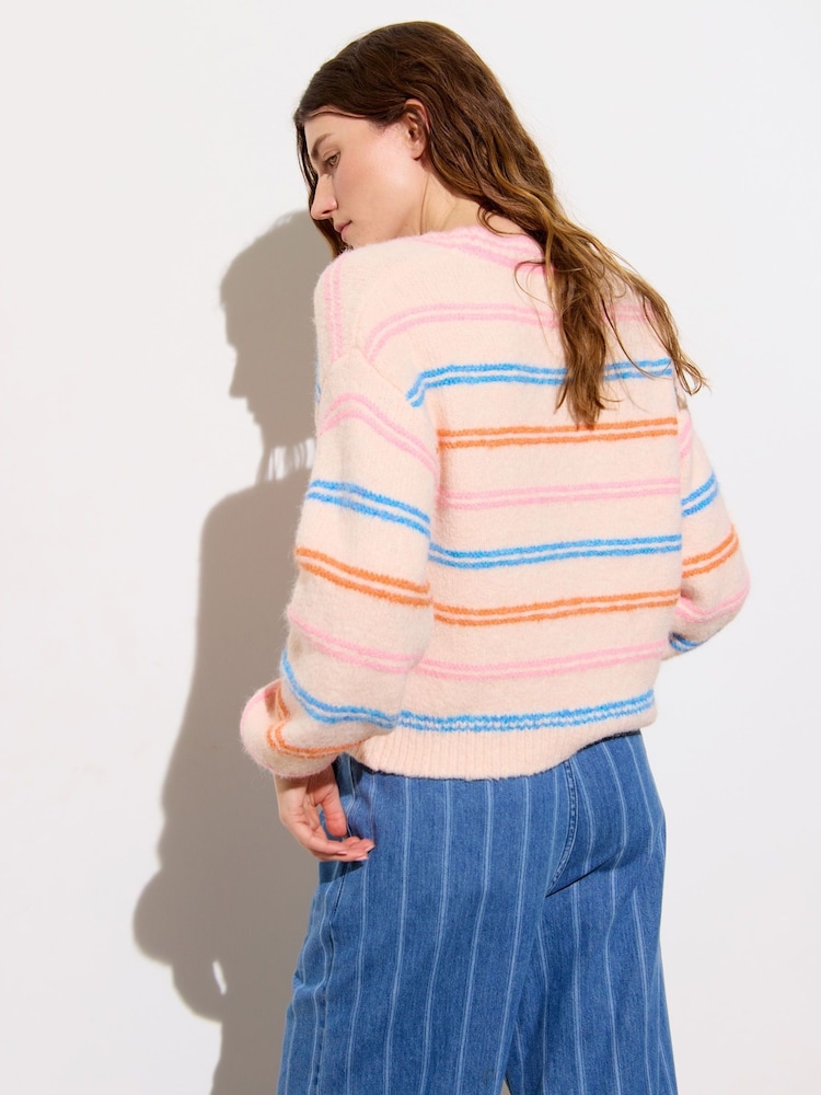 Oliver Bonas Pink Striped Knitted Cardigan - Image 2 of 8
