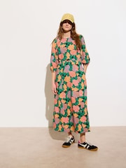 Oliver Bonas Green Floral Midi Dress - Image 1 of 9