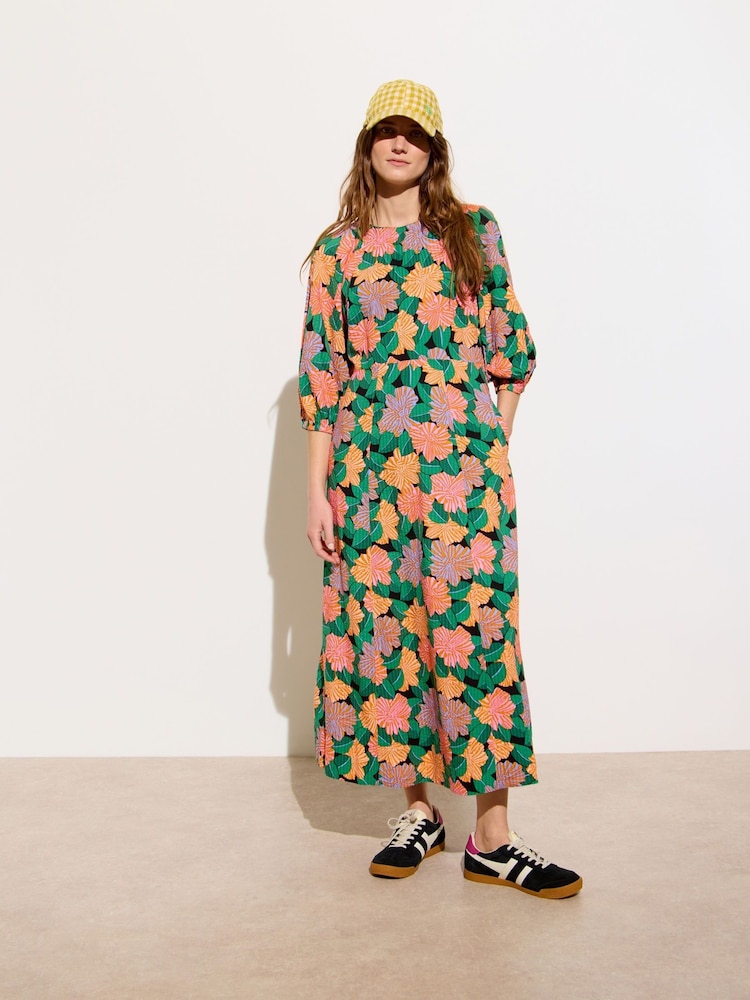 Oliver Bonas Green Floral Midi Dress - Image 1 of 9