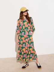 Oliver Bonas Green Floral Midi Dress - Image 2 of 9
