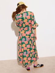 Oliver Bonas Green Floral Midi Dress - Image 3 of 9