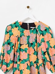 Oliver Bonas Green Floral Midi Dress - Image 7 of 9