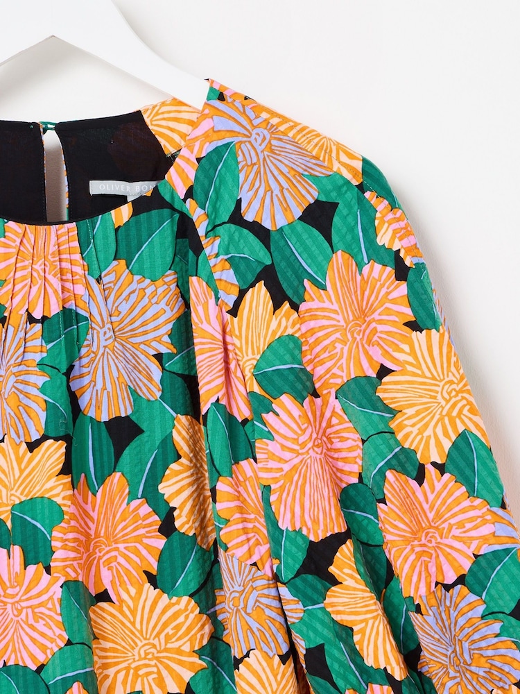 Oliver Bonas Green Floral Midi Dress - Image 9 of 9