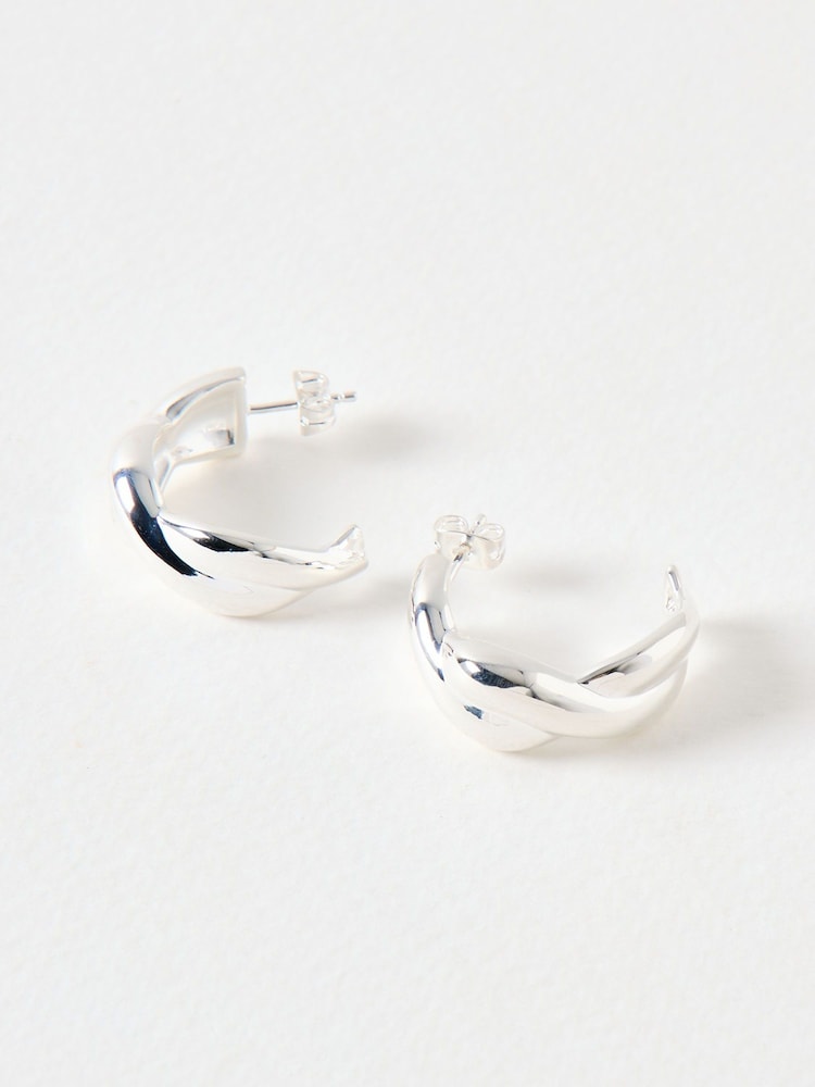 Oliver Bonas Silver Tone Petra Twisted Chunky Hoop Earrings - Image 1 of 1