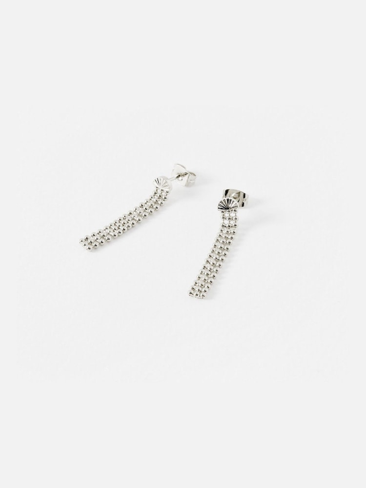 Oliver Bonas Silver Tone Cecily Ball Chain Statement Earrings - Image 2 of 5