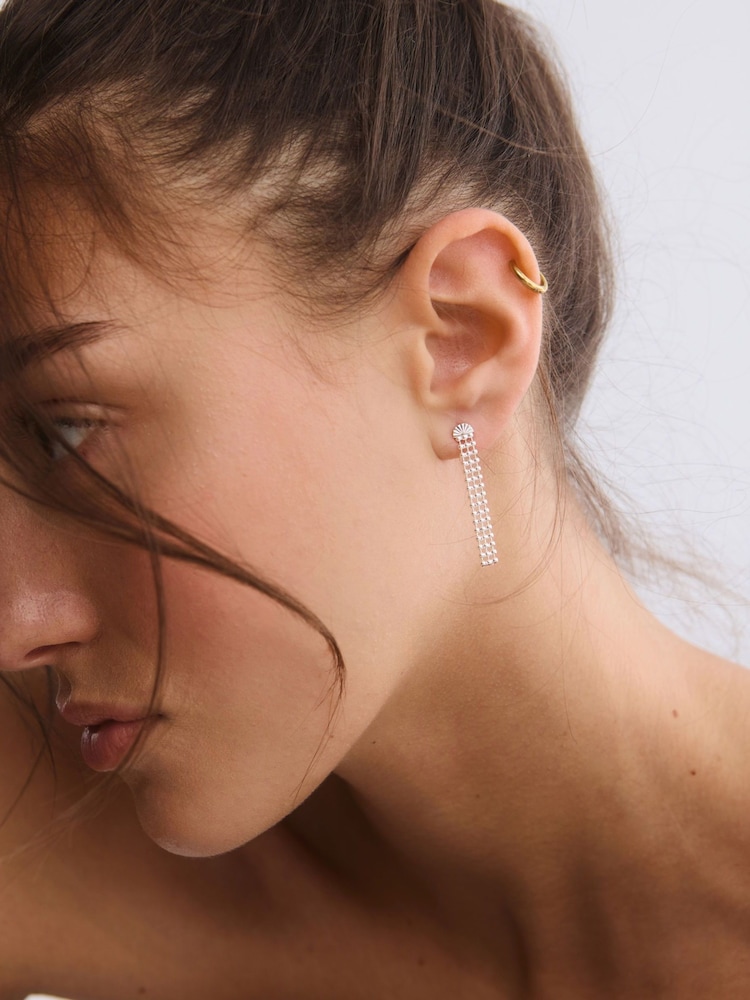 Oliver Bonas Silver Tone Cecily Ball Chain Statement Earrings - Image 5 of 5