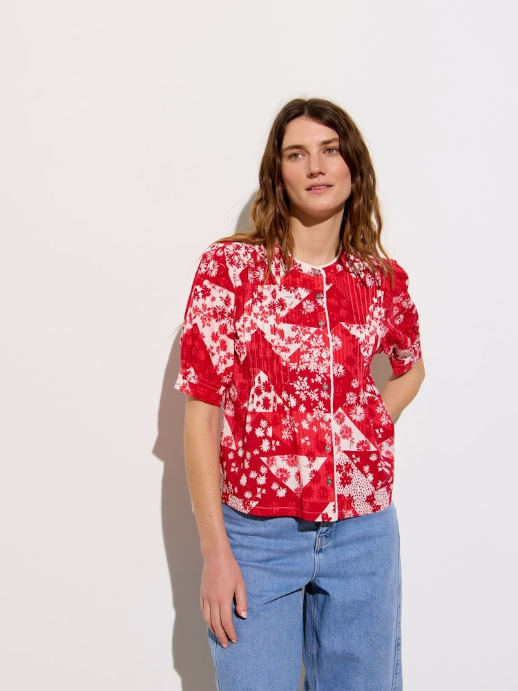 Oliver Bonas Red Patched Floral Print Blouse - Image 3 of 9