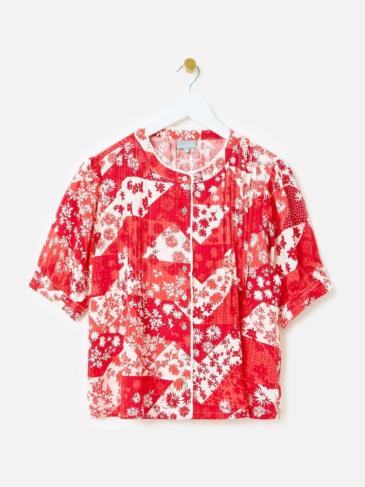 Oliver Bonas Red Patched Floral Print Blouse - Image 4 of 9