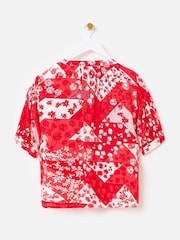 Oliver Bonas Red Patched Floral Print Blouse - Image 5 of 9