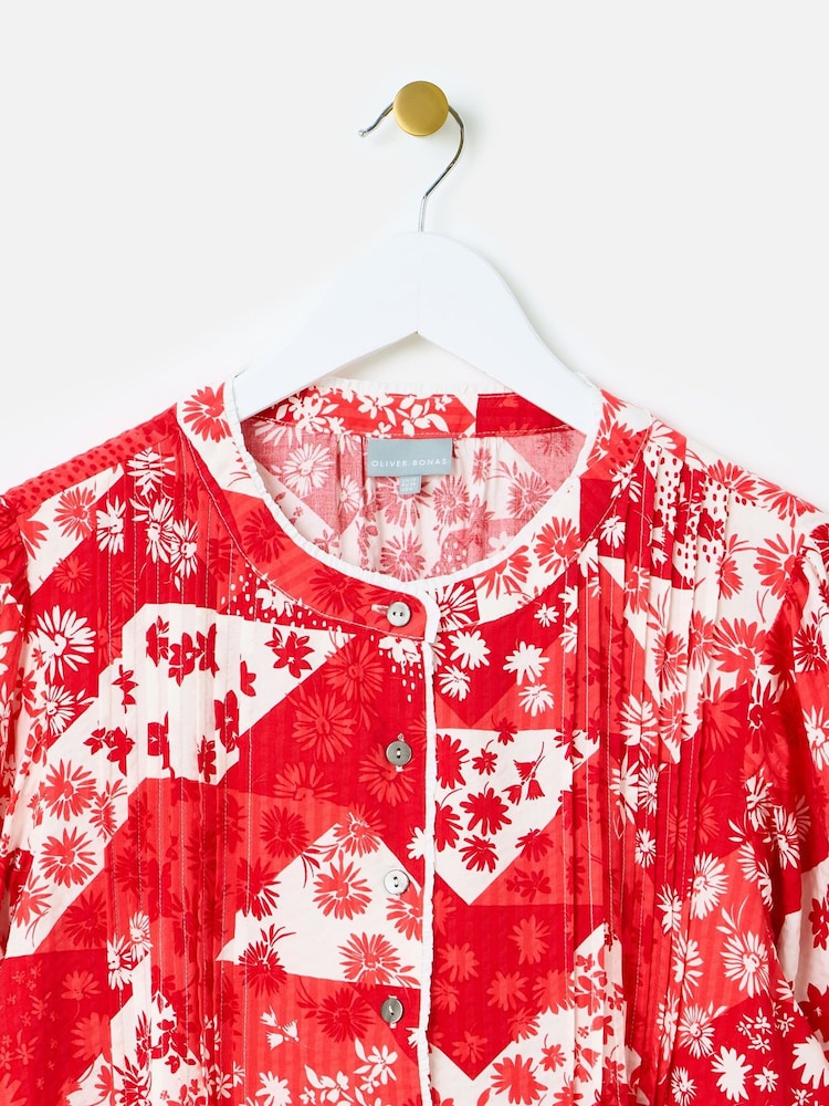 Oliver Bonas Red Patched Floral Print Blouse - Image 7 of 9