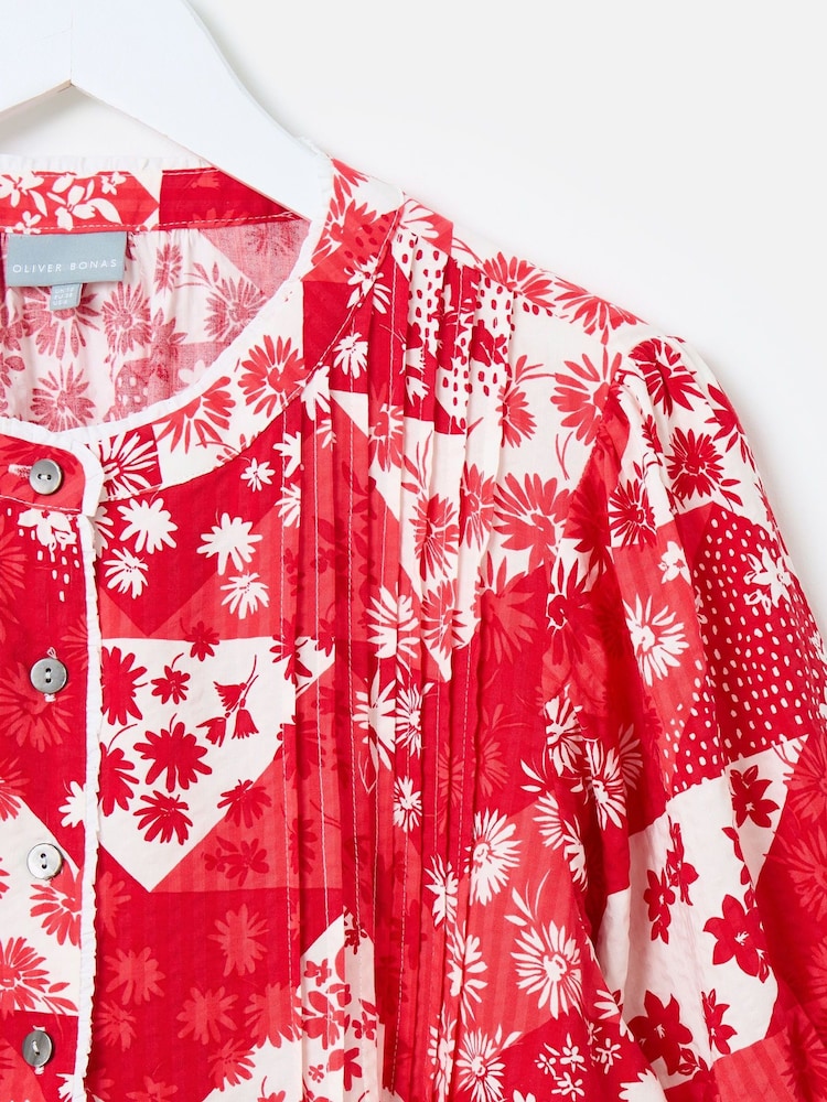 Oliver Bonas Red Patched Floral Print Blouse - Image 8 of 9