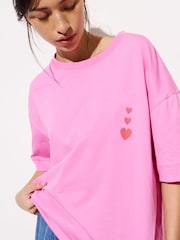Oliver Bonas Pink Love Meter Graphic 100% Cotton T-Shirt - Image 1 of 1