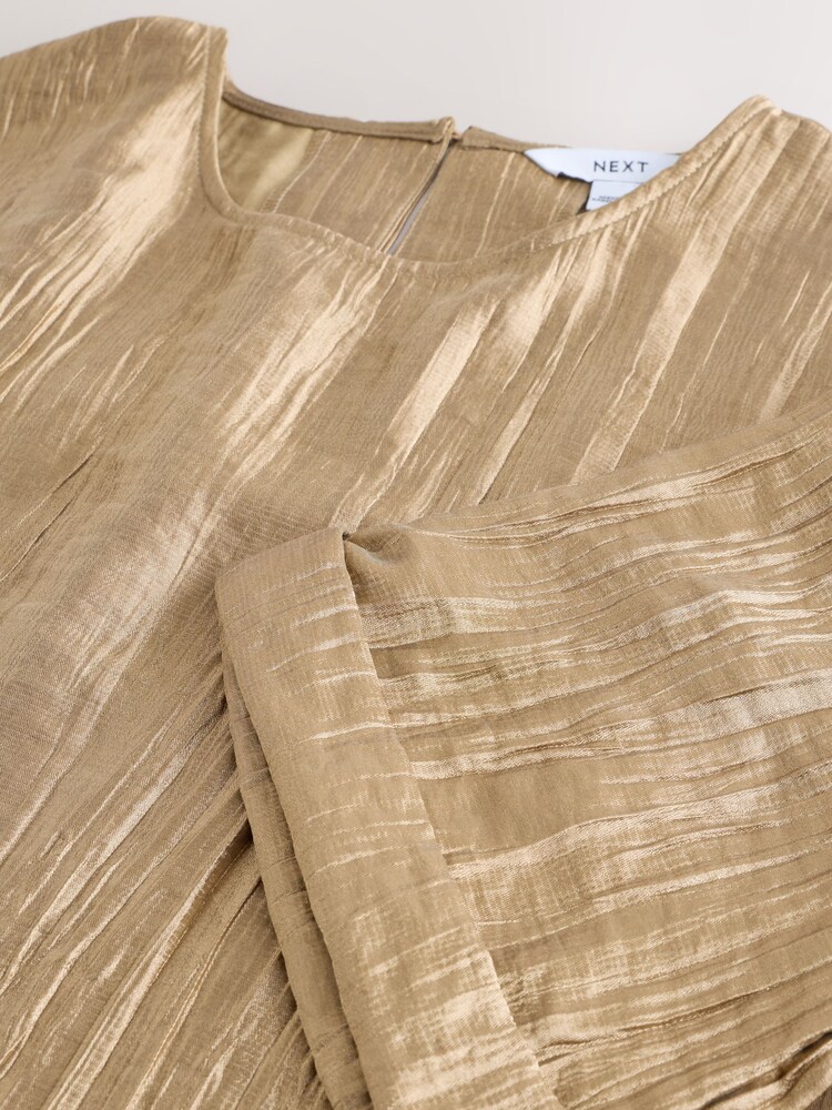 Gold Metallic Crinkled Short Sleeve Top - Image 2 of 3