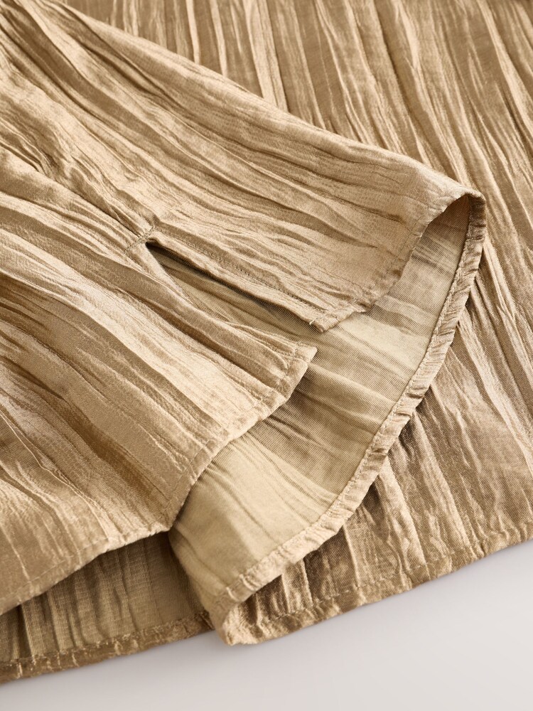 Gold Metallic Crinkled Short Sleeve Top - Image 3 of 3