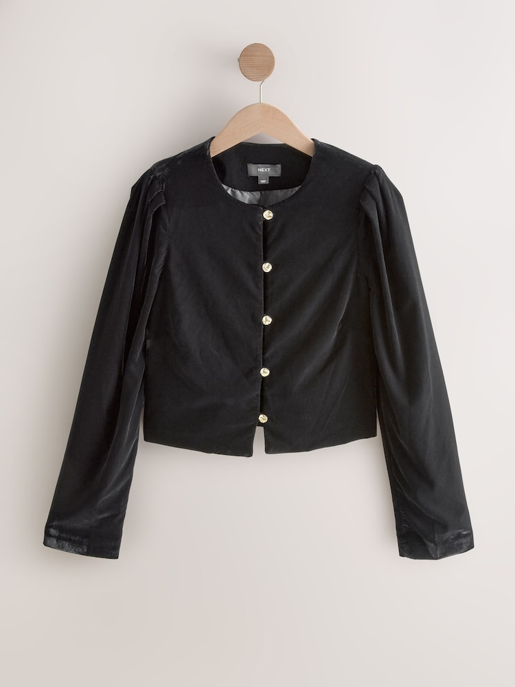 Black Velvet Gold Button Down Jacket - Image 1 of 3 Black Velvet Gold Button Down Jacket - Image 1 of 3
