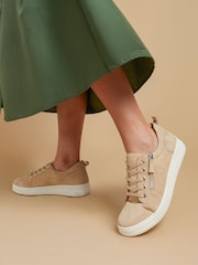 Jones Bootmaker Cream Azure Leather Wide-Fit Trainers - Image 1 of 6