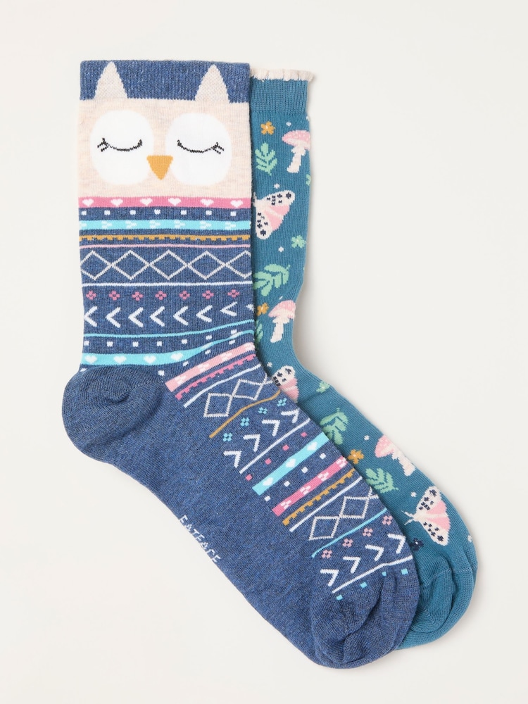 Multi 2 Pack Woodland Owl Socks in a Gift Box - Image 2 of 3 Multi 2 Pack Woodland Owl Socks in a Gift Box - Image 2 of 3