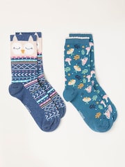 Multi 2 Pack Woodland Owl Socks in a Gift Box - Image 3 of 3