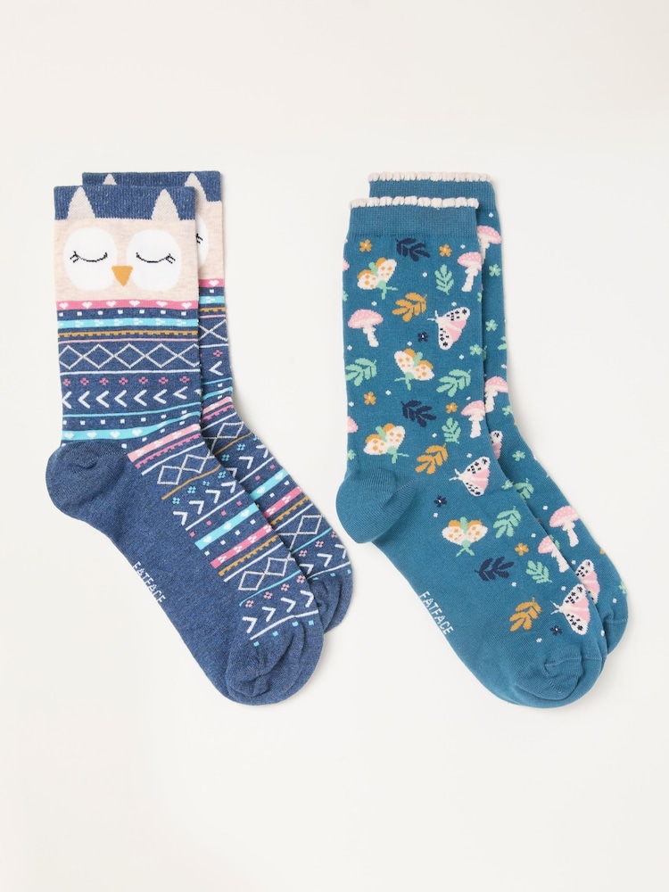 Multi 2 Pack Woodland Owl Socks in a Gift Box - Image 3 of 3 Multi 2 Pack Woodland Owl Socks in a Gift Box - Image 3 of 3