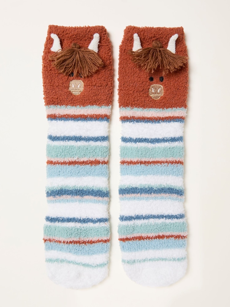 FatFace Blue Fluffy Highland Cow Socks In A Box - Image 2 of 3