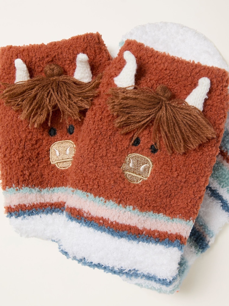 FatFace Blue Fluffy Highland Cow Socks In A Box - Image 3 of 3 FatFace Blue Fluffy Highland Cow Socks In A Box - Image 3 of 3