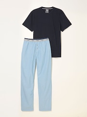 FatFace Seil Light Blue Stripe Trouser Pyjama Set - Image 1 of 2