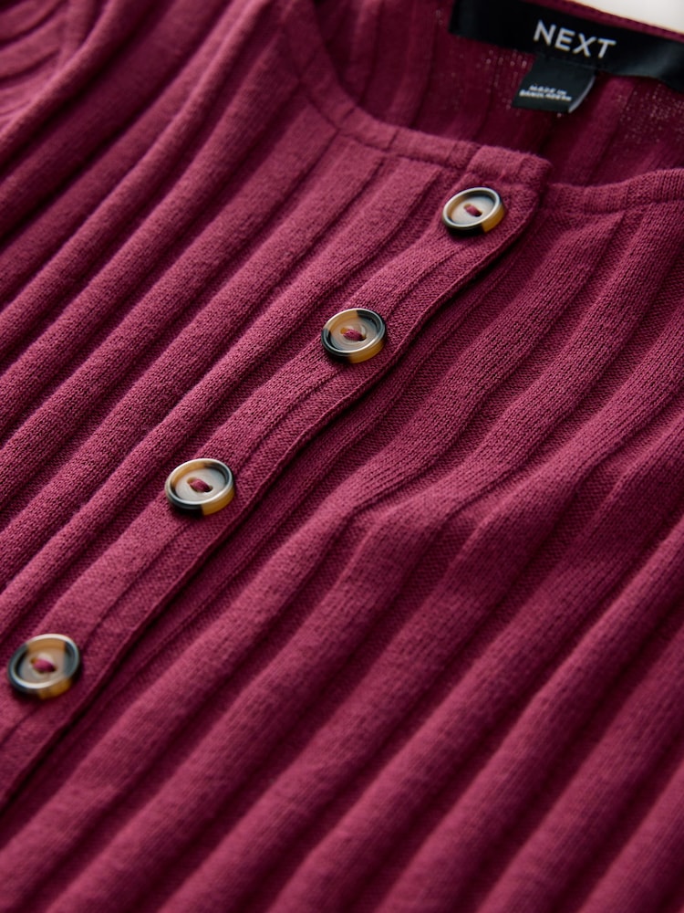 Burgundy Red Ribbed Long Sleeve Button Down Midi Dress - Image 2 of 3 Burgundy Red Ribbed Long Sleeve Button Down Midi Dress - Image 2 of 3