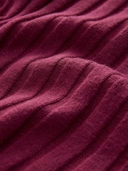 Burgundy Red Ribbed Long Sleeve Button Down Midi Dress - Image 3 of 3