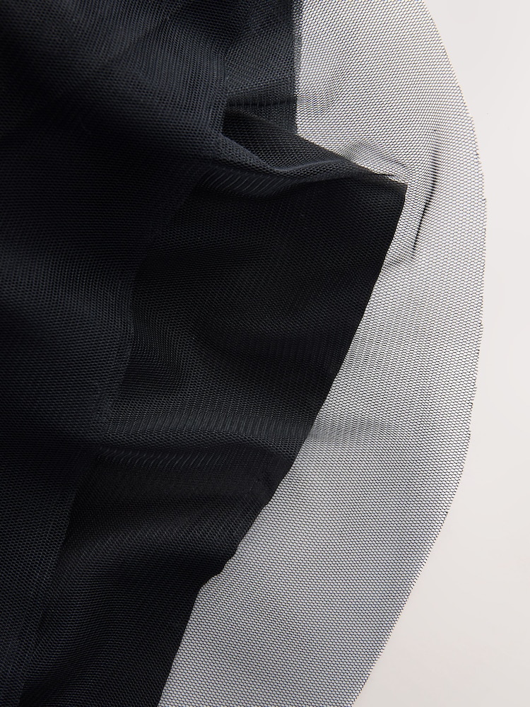 Black Tulle Jersey Mix Midi Dress - Image 2 of 5
