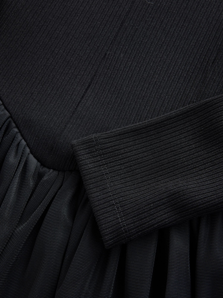 Black Tulle Jersey Mix Midi Dress - Image 5 of 5