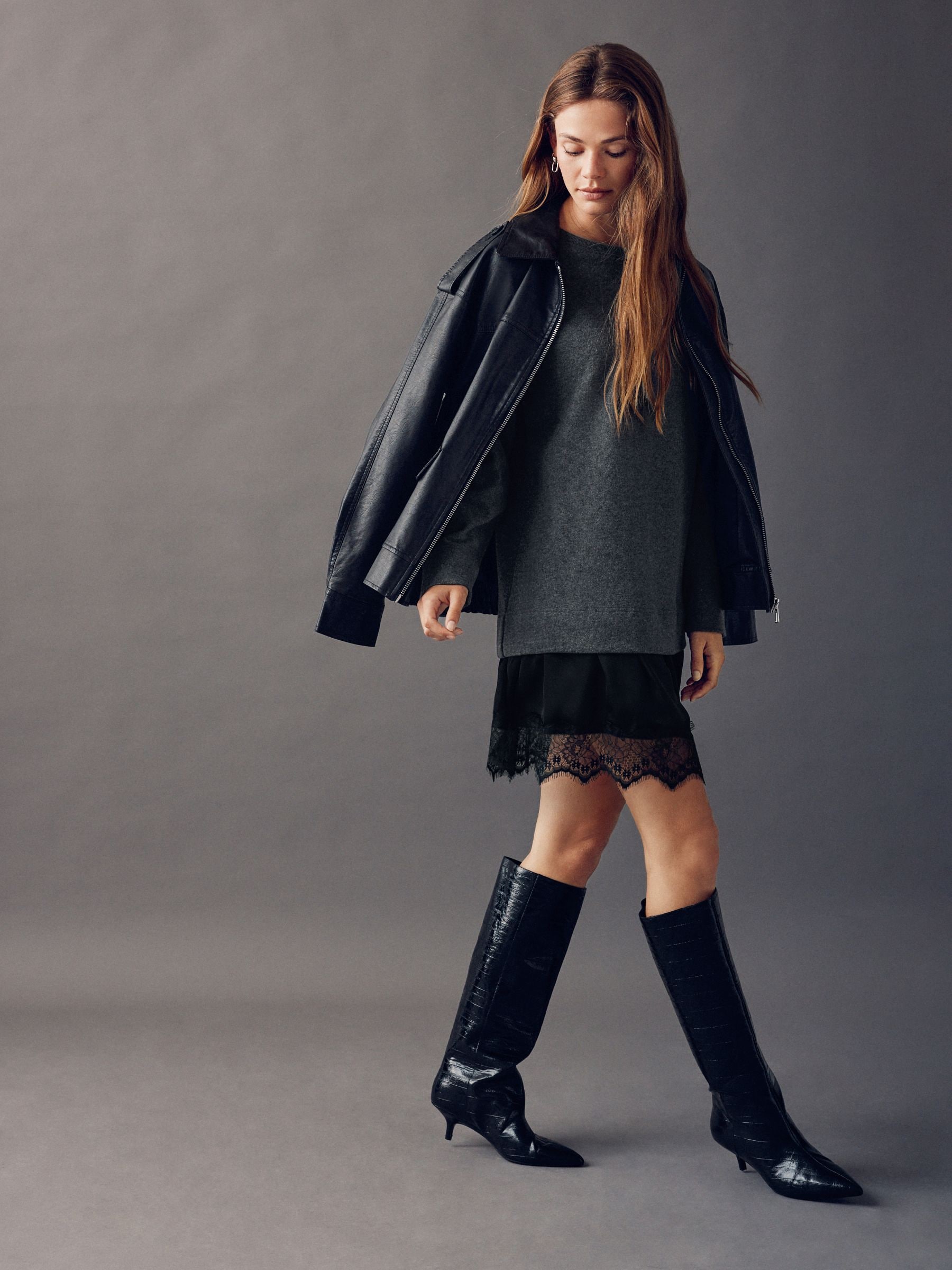 Buy Charcoal Grey 2-In-1 Soft Touch Jumper Lace Skirt from Next USA