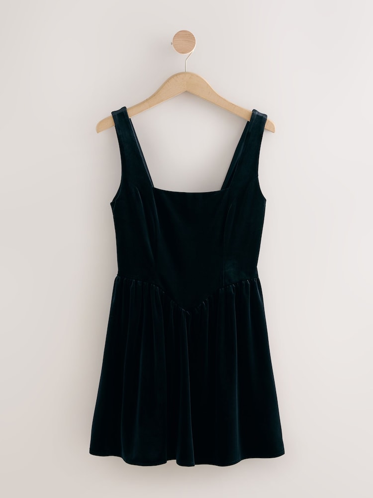 Preto - Velvet Square Neck Waisted Mini Dress - Imagem 1 de 3