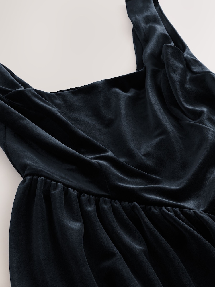 Preto - Velvet Square Neck Waisted Mini Dress - Imagem 3 de 3