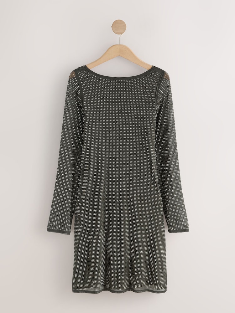 Pewter Grey Hotfix Cowl Back Mini Dress - Image 3 of 3