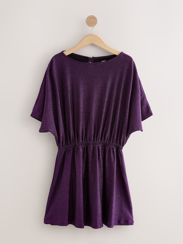 Fuchsia Pink Flutter Sleeve Sparkle Mini Dress - Image 1 of 3