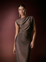 Bronze Sparkle Ruched Column Midi Dress - Image 2 of 7