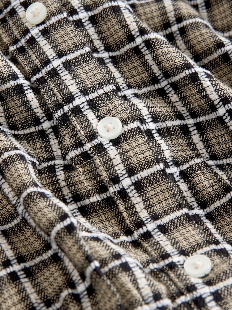 Khaki Green Check Collar Tie Waist Mini Shirt Dress - Image 2 of 3 Khaki Green Check Collar Tie Waist Mini Shirt Dress - Image 2 of 3