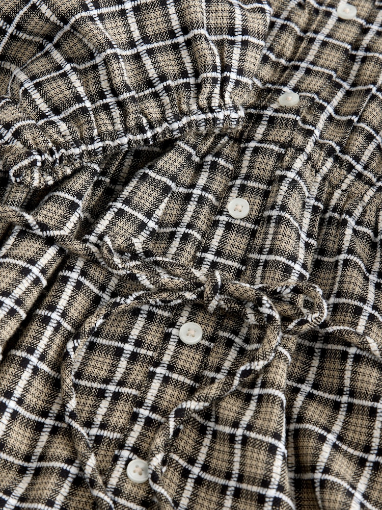 Khaki Green Check Collar Tie Waist Mini Shirt Dress - Image 3 of 3 Khaki Green Check Collar Tie Waist Mini Shirt Dress - Image 3 of 3