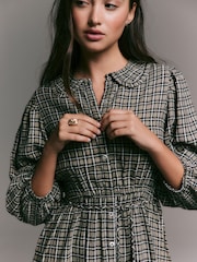 Khaki Green Check Collar Tie Waist Mini Shirt Dress - Image 4 of 7
